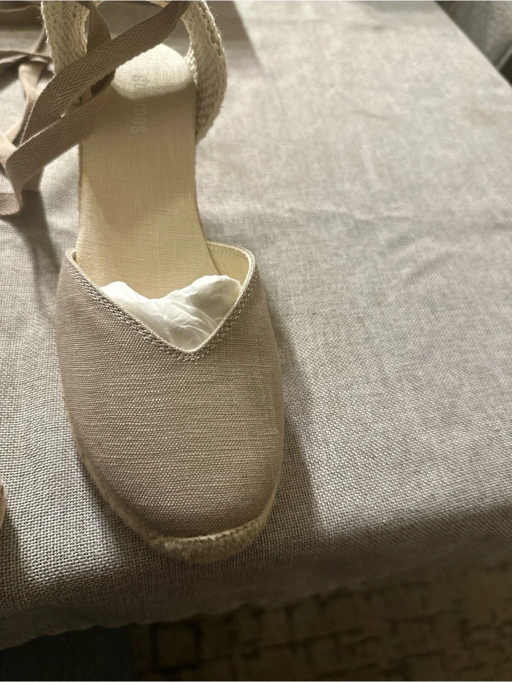 Soludos Natural Beige Espadrille Wedge with Ankle Tie